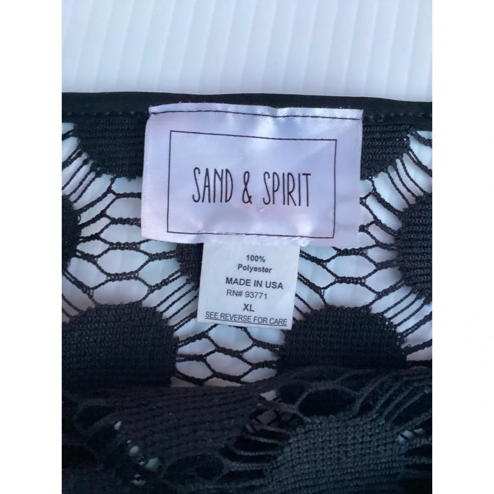 Sand‎ & Spirit Black Lace Polka Dot Swim Cover Up Dress XL Sleeveless Drawstring